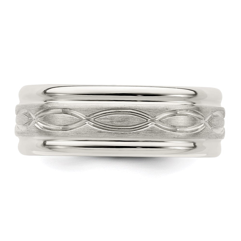 Sterling Silver 7mm Brushed Flat Intertwined Design Beveled Edge Fancy Band Size 8