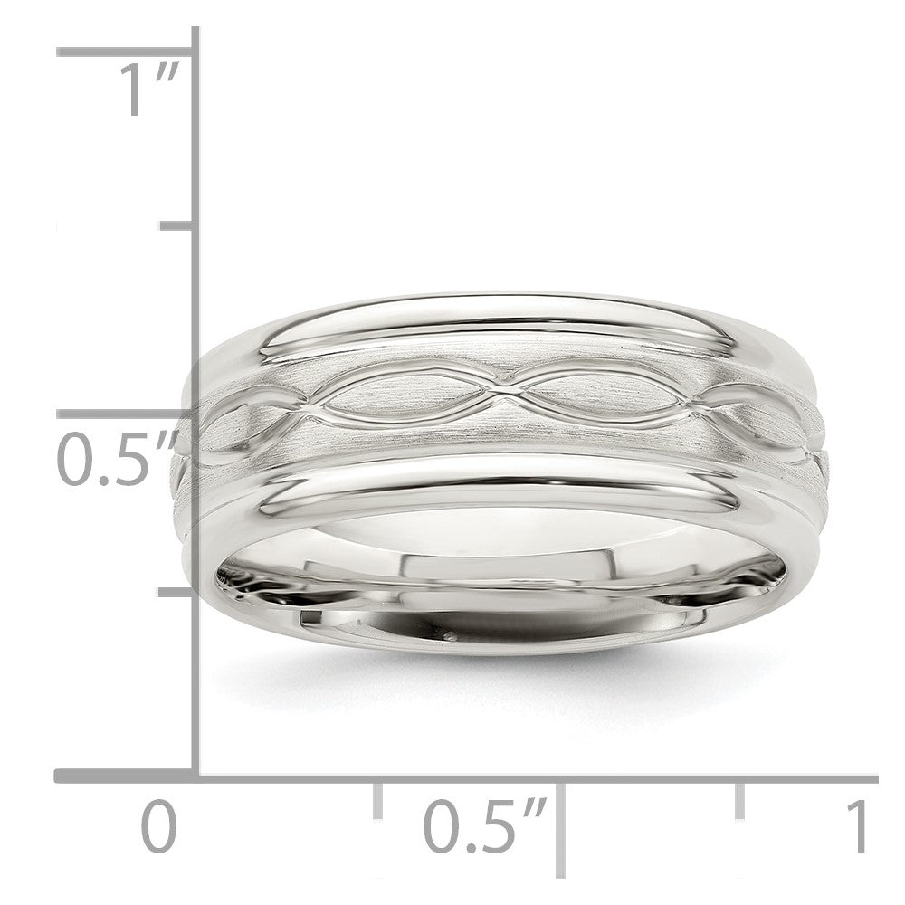 Sterling Silver 7mm Brushed Flat Intertwined Design Beveled Edge Fancy Band Size 13
