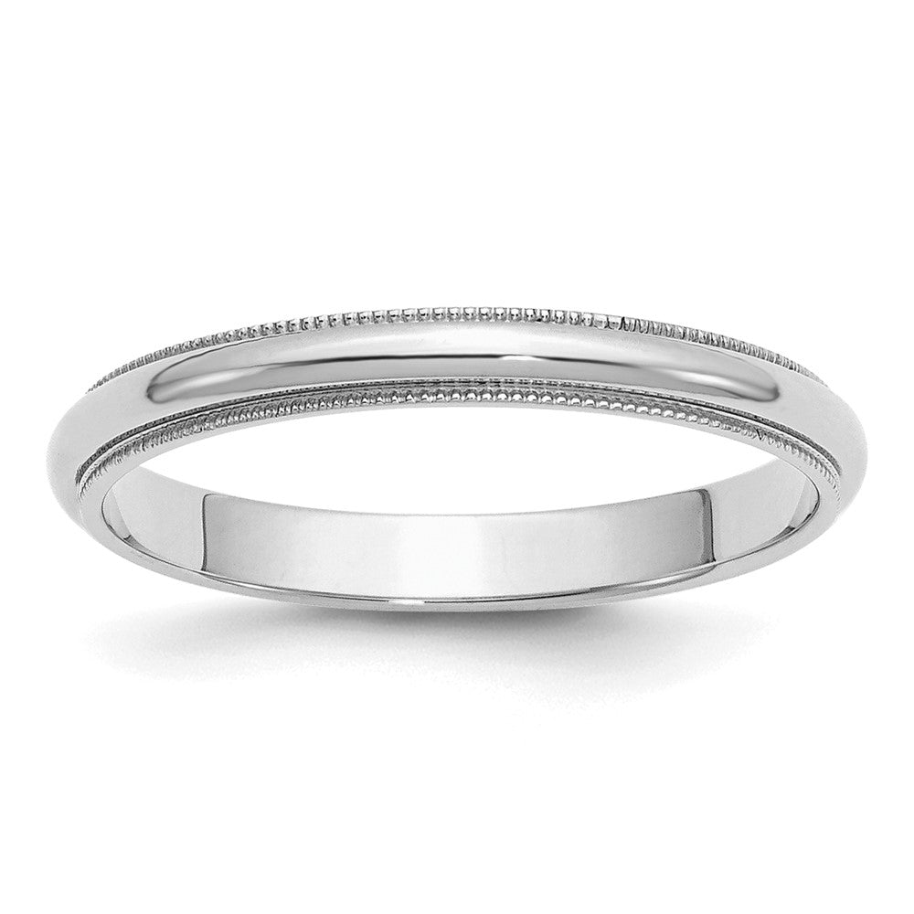 Sterling Silver Rhodium-plated 3mm Half Round Milgrain Size 8 Band