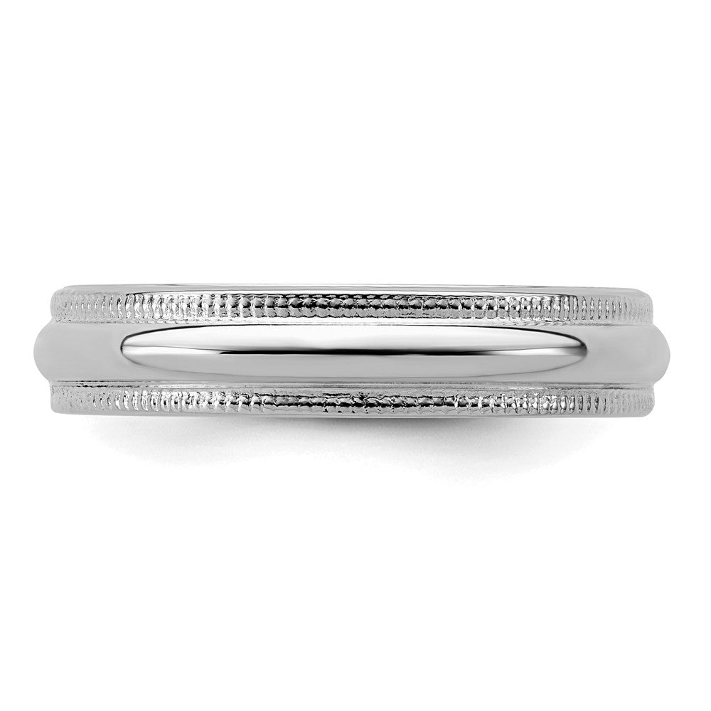 Sterling Silver Rhodium-plated 4mm Half Round Milgrain Size 5 Band