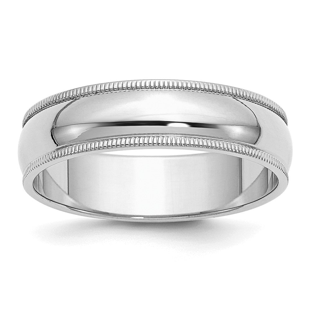 Sterling Silver Rhodium-plated 6mm Half Round Milgrain Size 11 Band