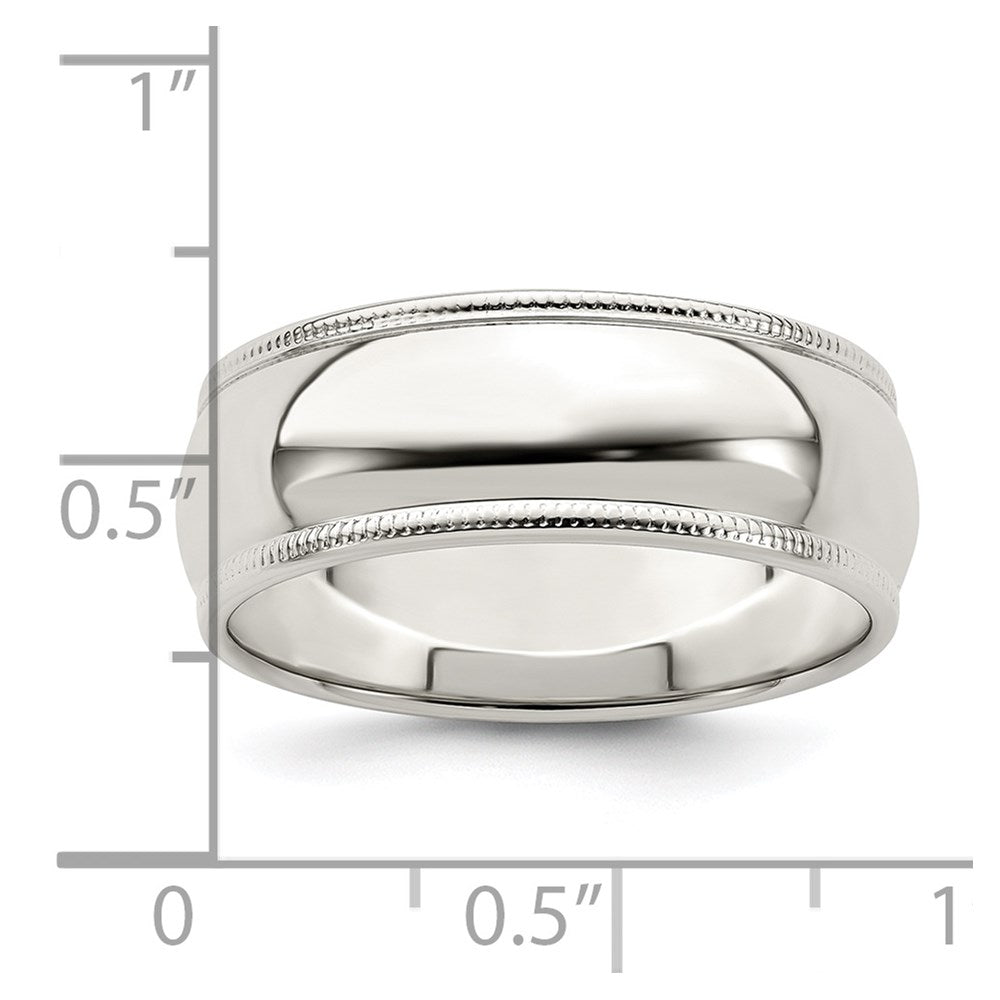 Sterling Silver 7mm Half Round Milgrain Size 13 Band