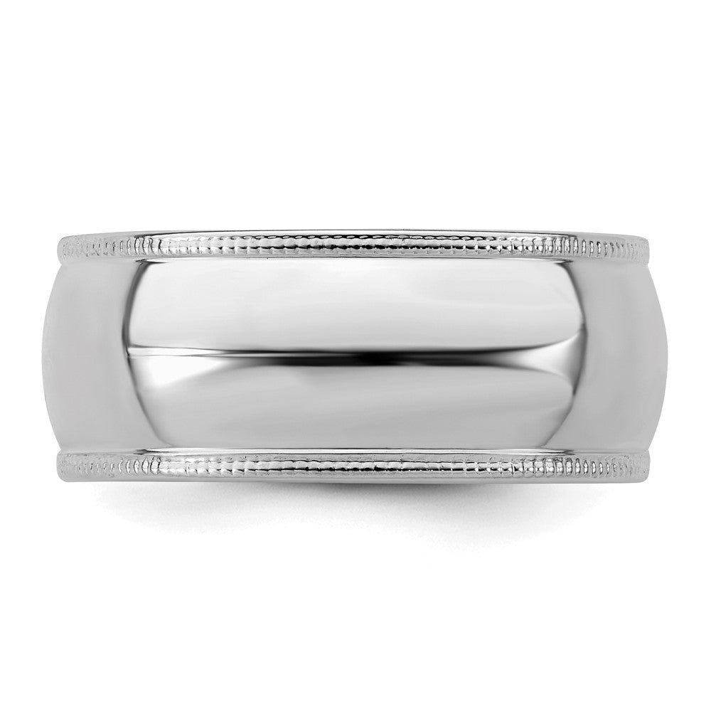 Sterling Silver Rhodium-plated 8mm Half Round Milgrain Size 9 Band