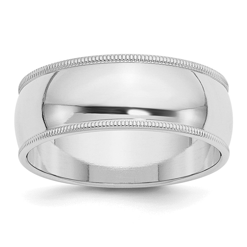 Sterling Silver Rhodium-plated 8mm Half Round Milgrain Size 12 Band