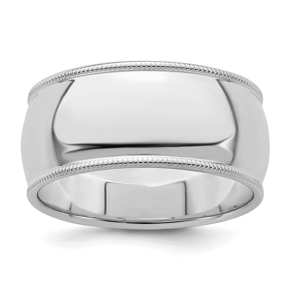 Sterling Silver Rhodium-plated 9mm Half Round Milgrain Size 12 Band