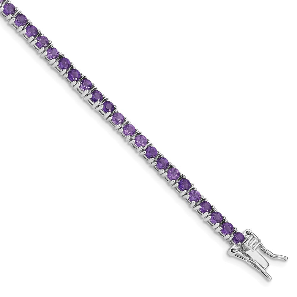 Polished;Sterling silver;Amethyst;Box catch;Rhodium-plated