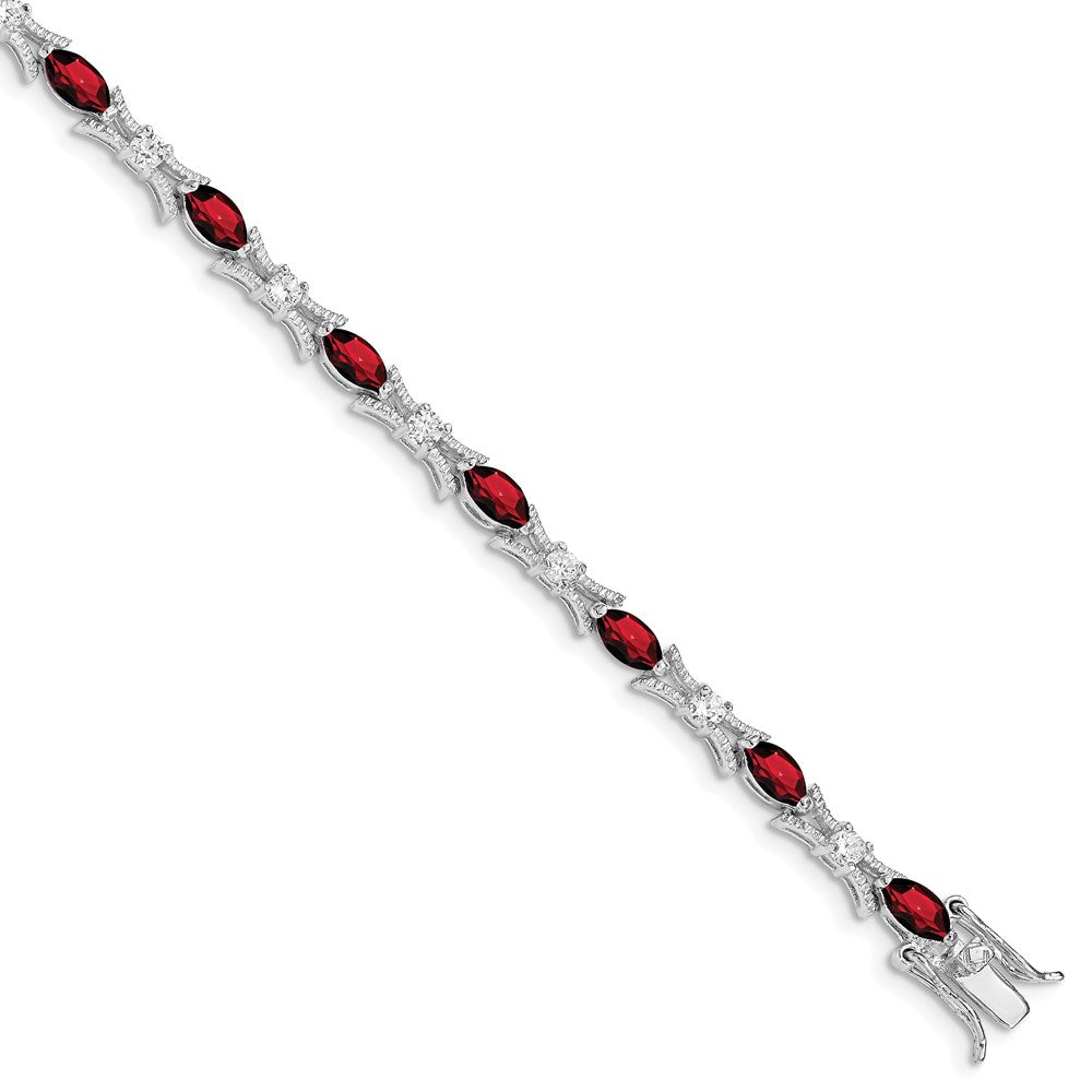 Polished;Sterling silver;CZ;Garnet;Box catch
