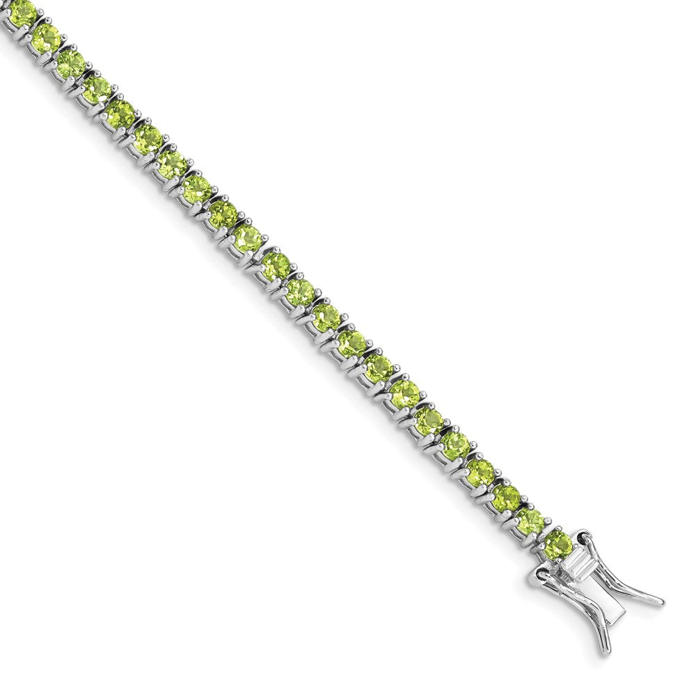 Polished;Sterling silver;Peridot;Box catch;Rhodium-plated
