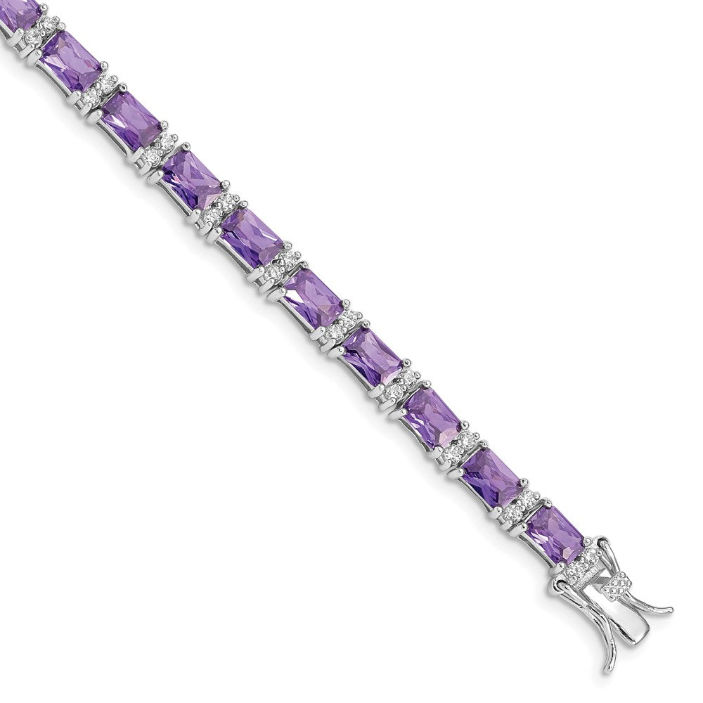 Polished;Sterling silver;CZ;Box catch;Purple