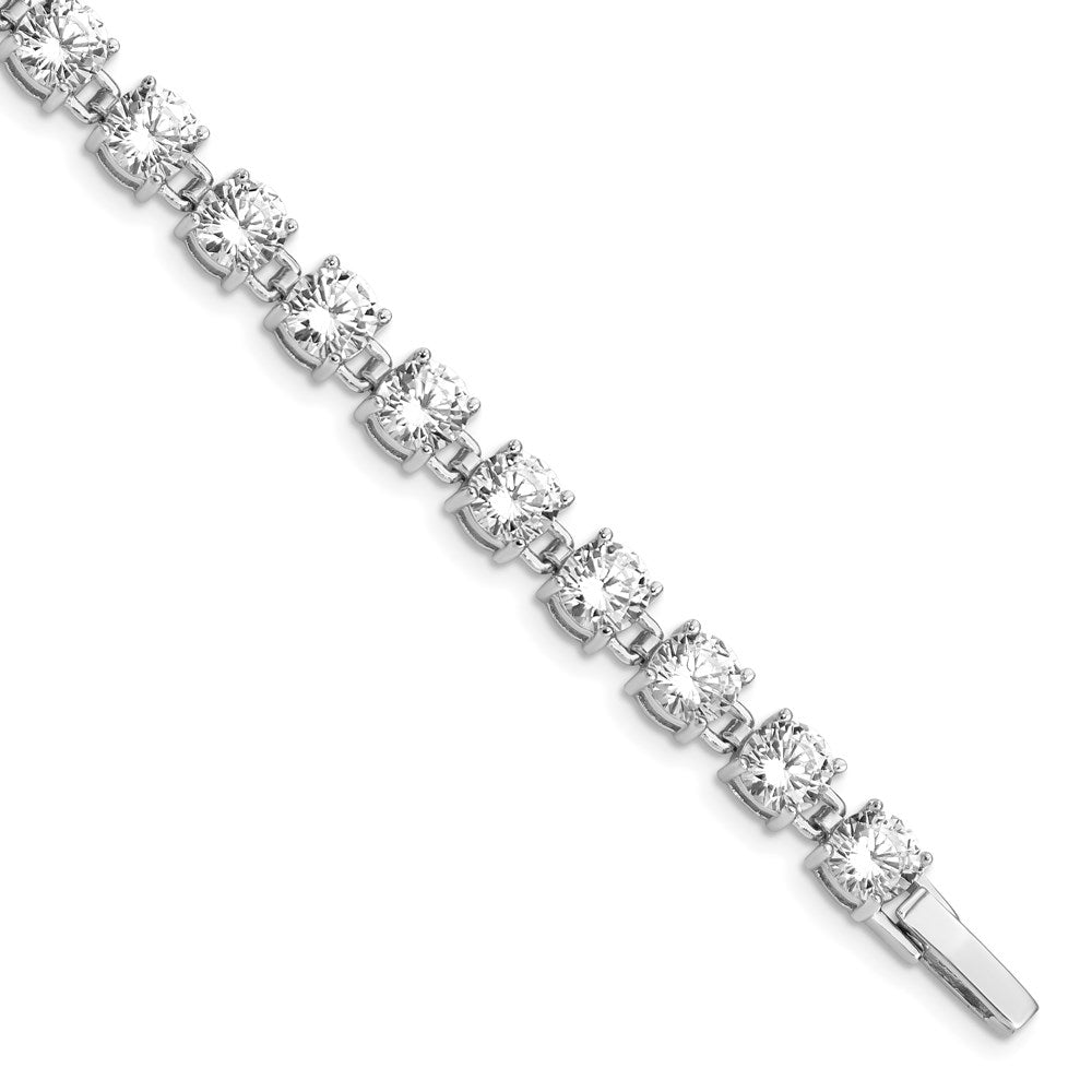 Solid;Polished;Open back;Fold-over;Sterling silver;CZ;Rhodium-plated