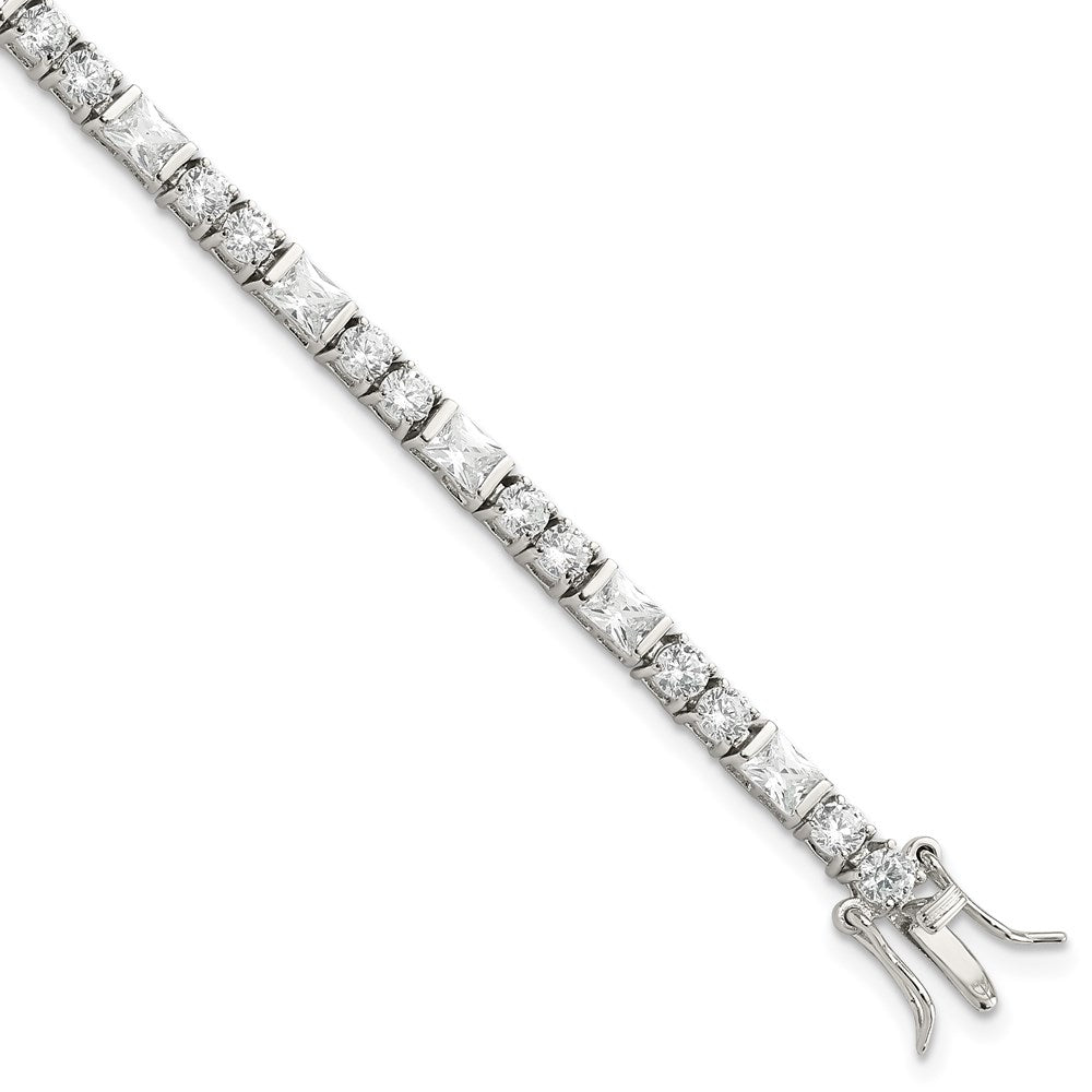 Solid;Polished;Open back;Sterling silver;CZ;Safety clasp;Box catch