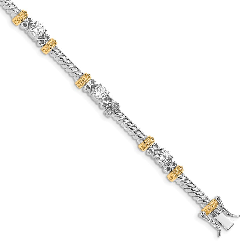 Solid;Polished;Open back;Sterling silver;CZ;Box catch;Rhodium-plated;Vermeil