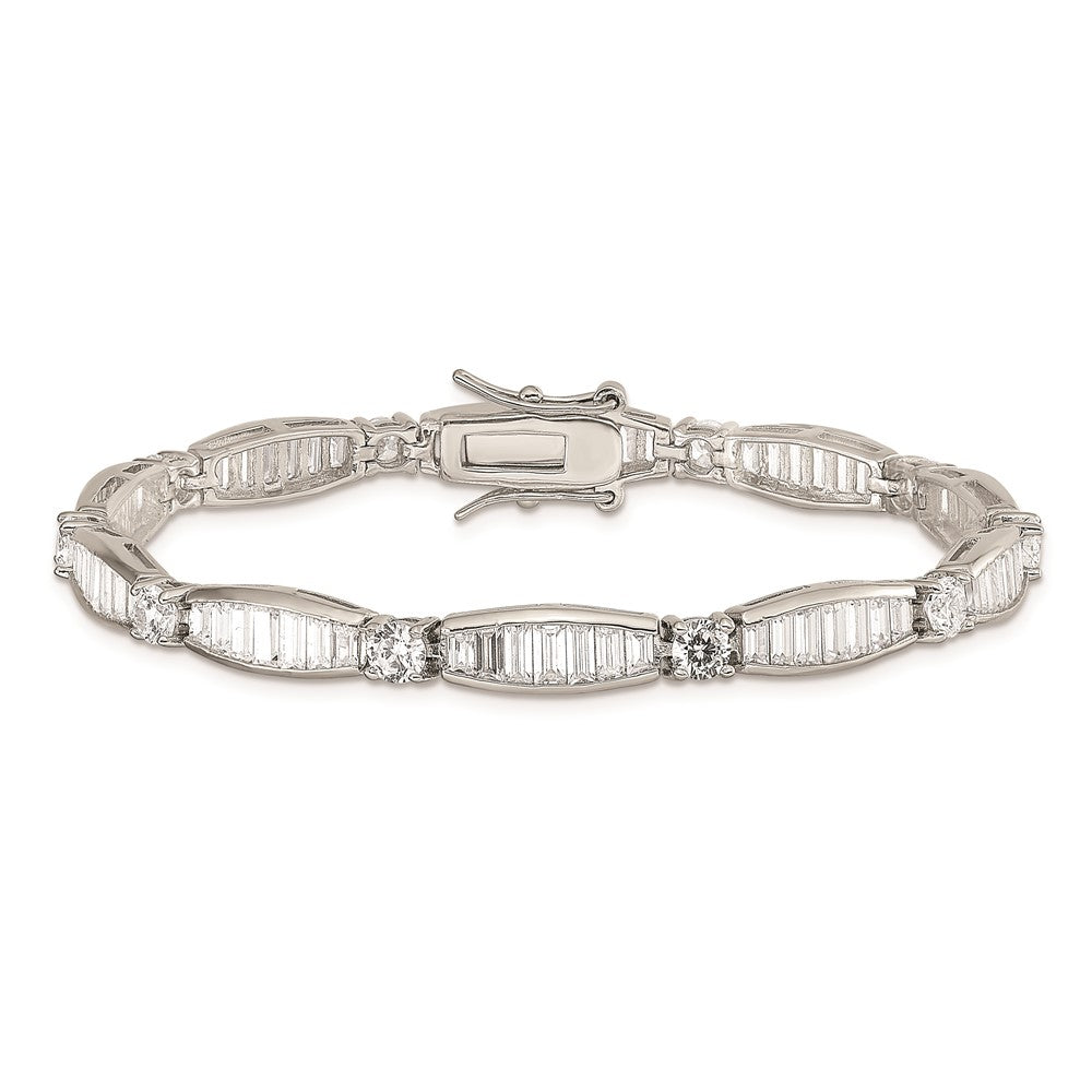 Sterling Silver Rhodium-plated Baguette and Round CZ Bracelet