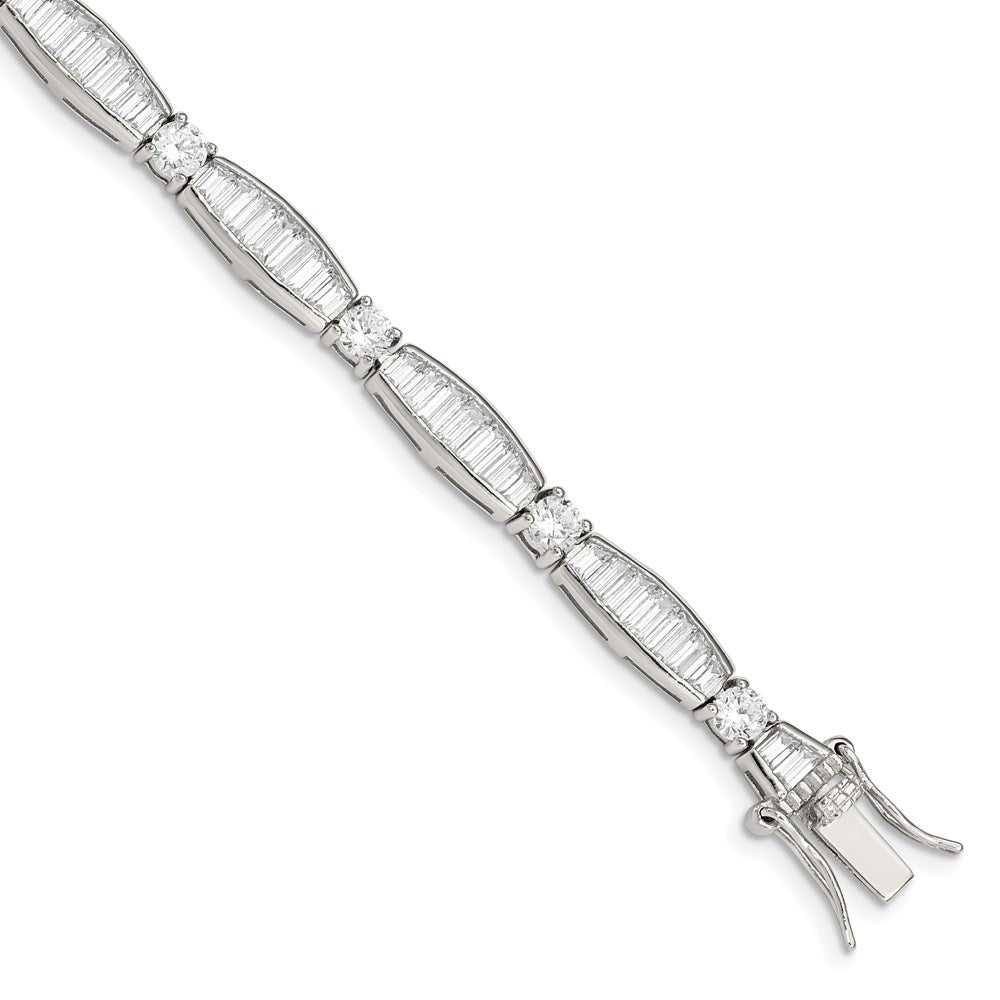 Solid;Polished;Open back;Sterling silver;CZ;Box catch