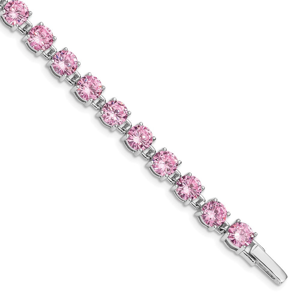 Polished;Fold-over;Sterling silver;Rhodium-plated;Pink CZ