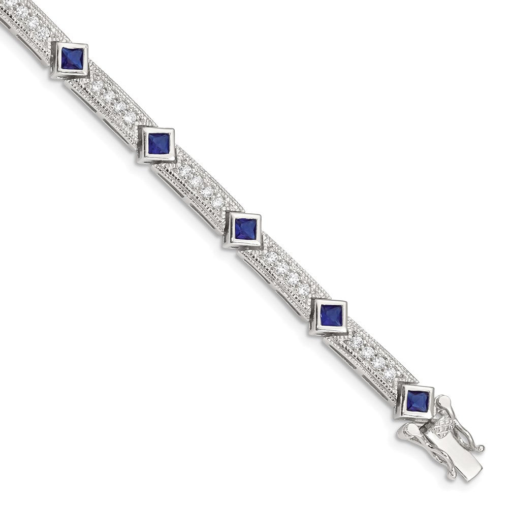 Diamond-cut;Polished;Open back;Sterling silver;Safety bar;CZ;Box catch