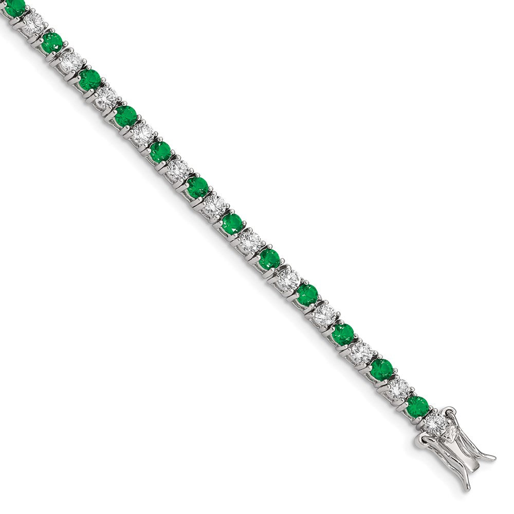 Polished;Sterling silver;CZ;Safety clasp;Box catch;Green CZ