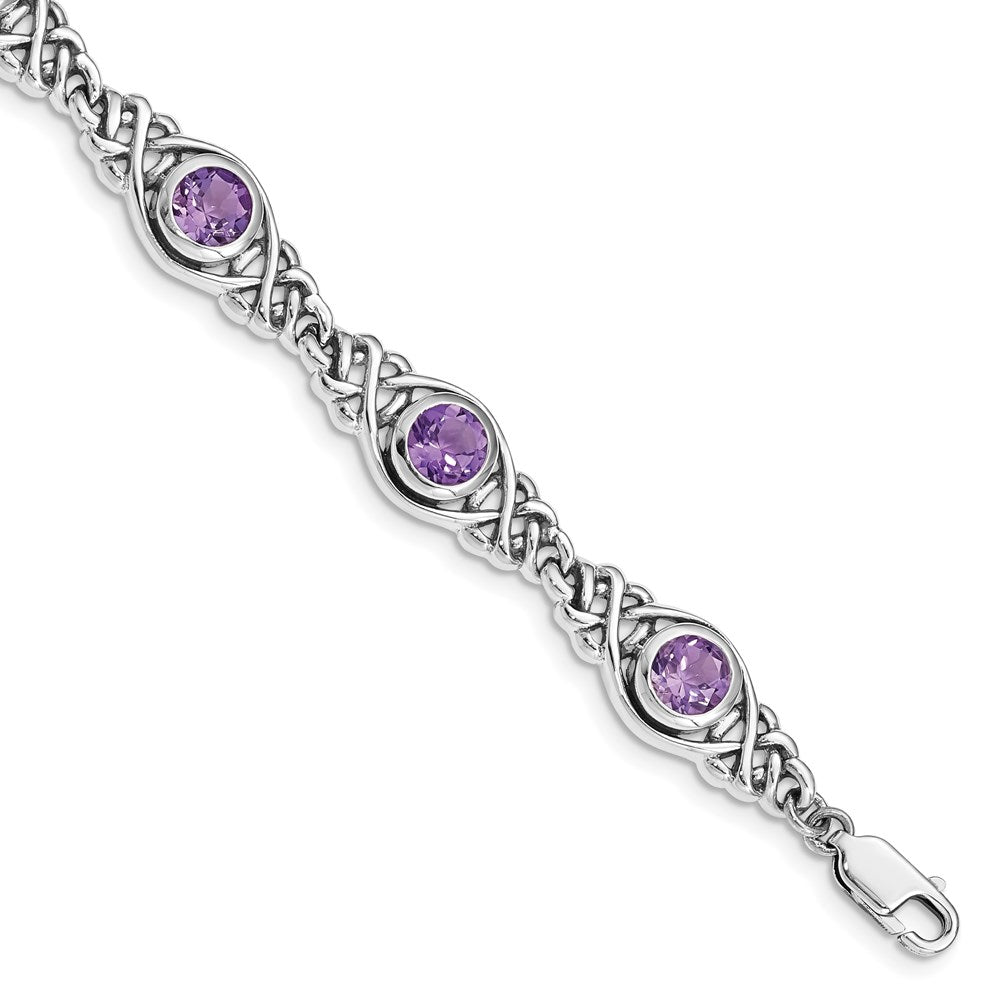Polished;Lobster;Sterling silver;Amethyst;Antiqued