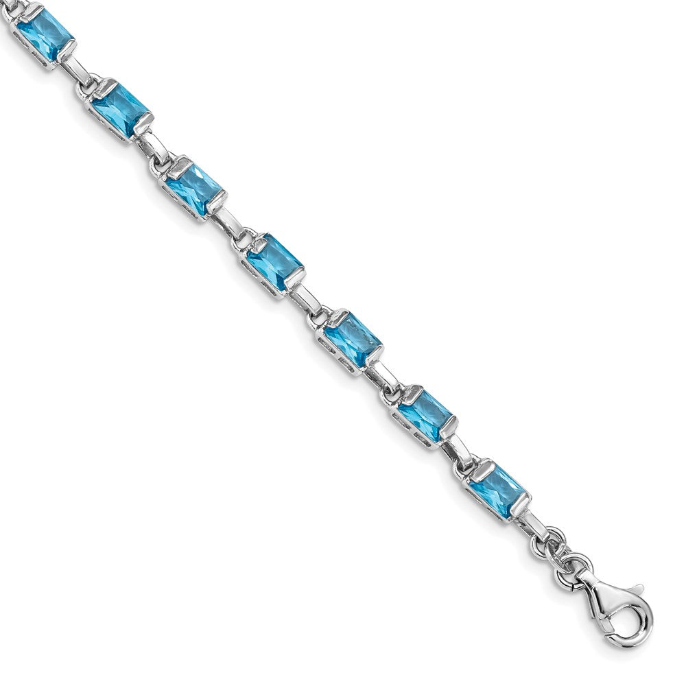 Polished;Sterling silver;Blue topaz;Fancy lobster;Rhodium-plated