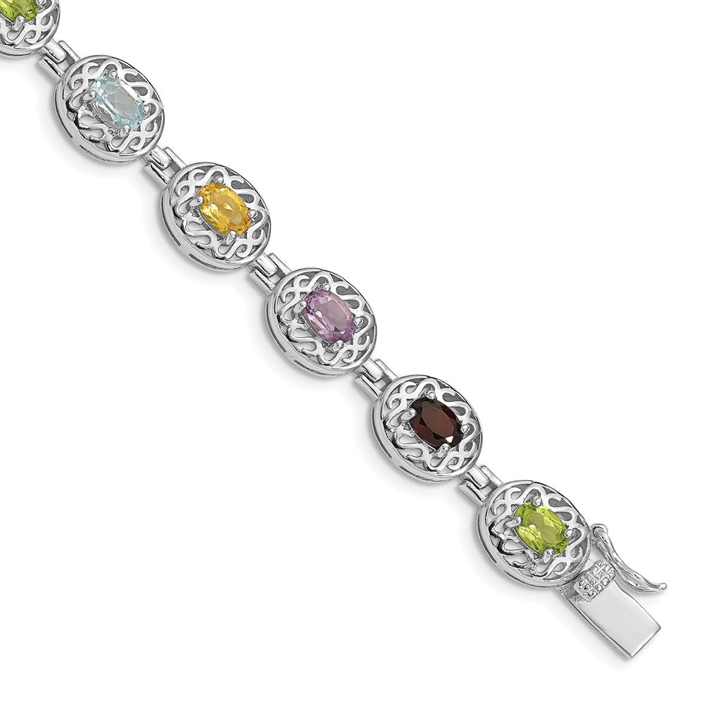 Polished;Genuine;Sterling silver;Box catch;Rhodium-plated;Multi-colored