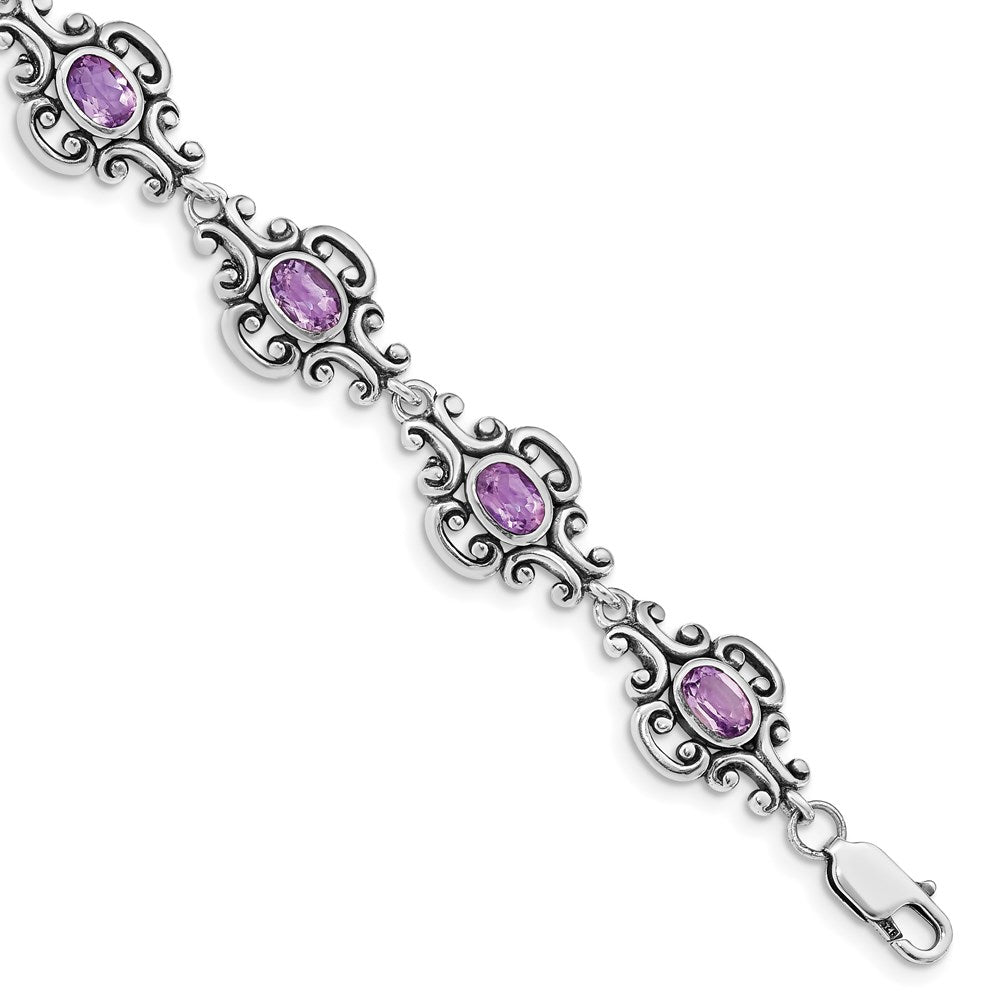 Casted;Polished;Lobster;Sterling silver;Amethyst;Antiqued