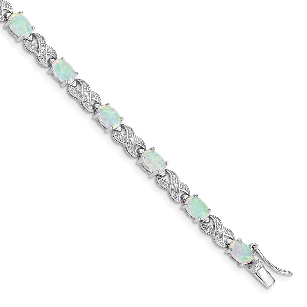 Polished;Sterling silver;Box catch;Created opal;Rhodium-plated