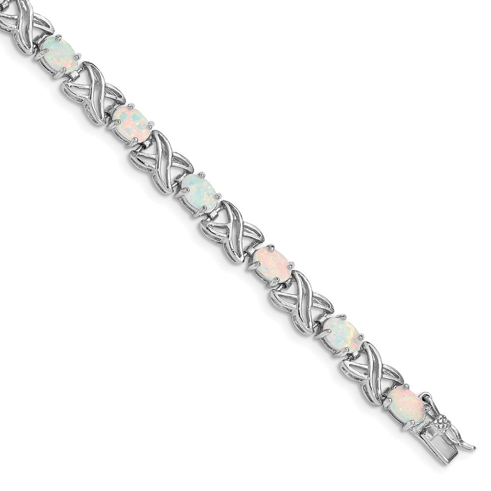 Polished;Sterling silver;Safety bar;Box catch;Created opal;Rhodium-plated
