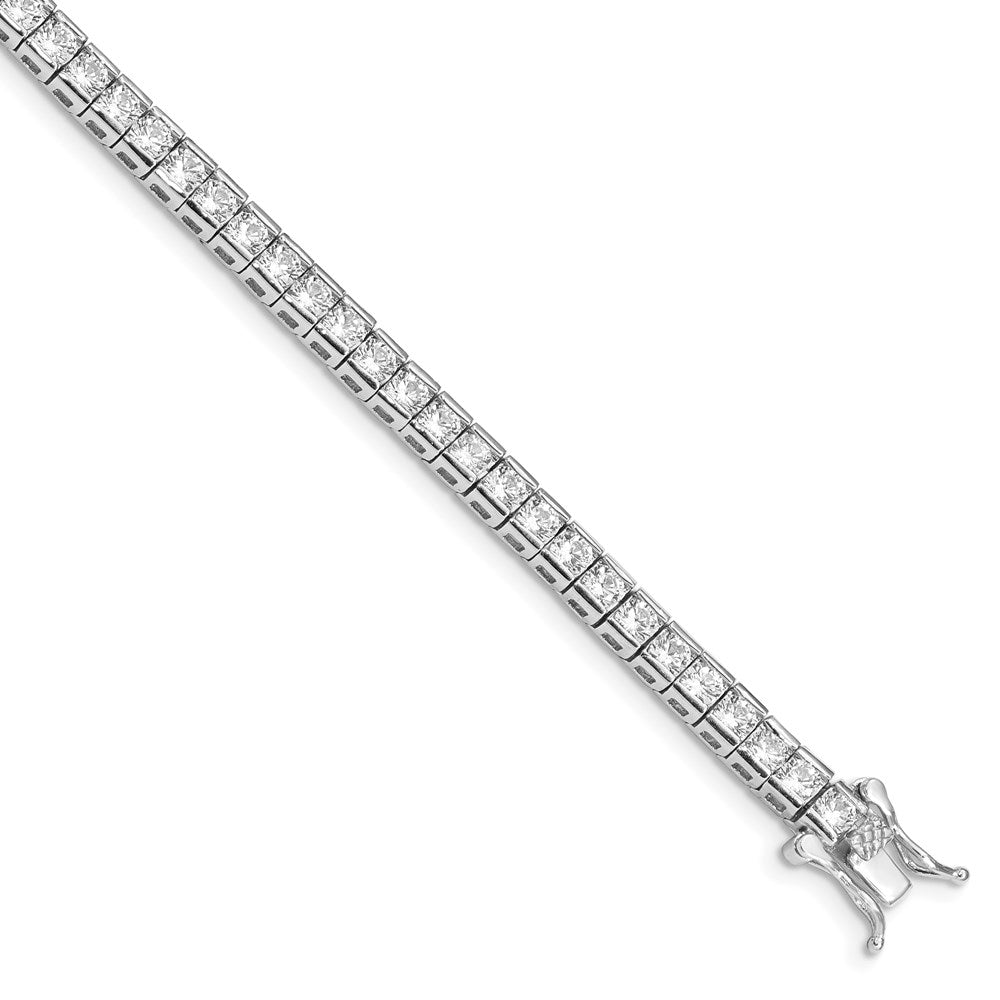 Solid;Polished;Flat back;Open back;Sterling silver;CZ;Safety clasp;Box catch;Rhodium-plated