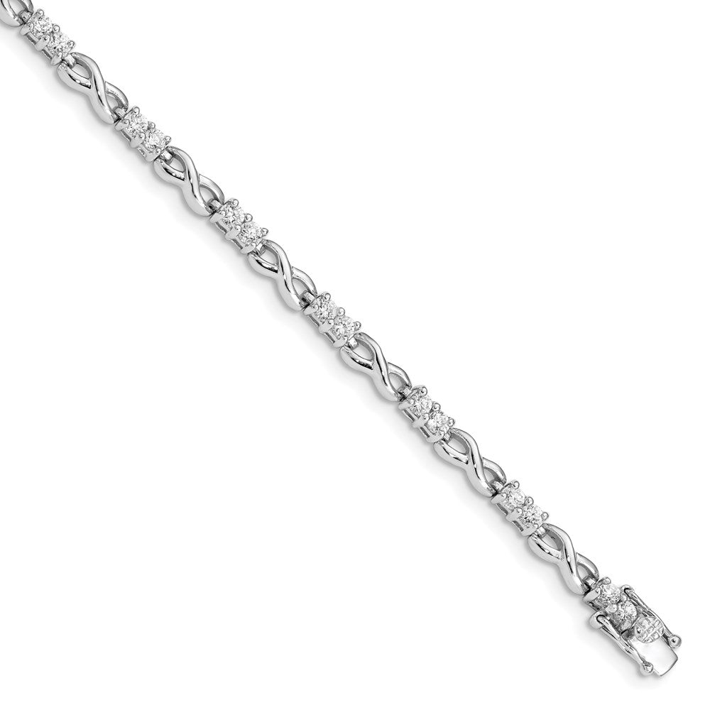 Polished;Sterling silver;CZ;Box catch;Rhodium-plated
