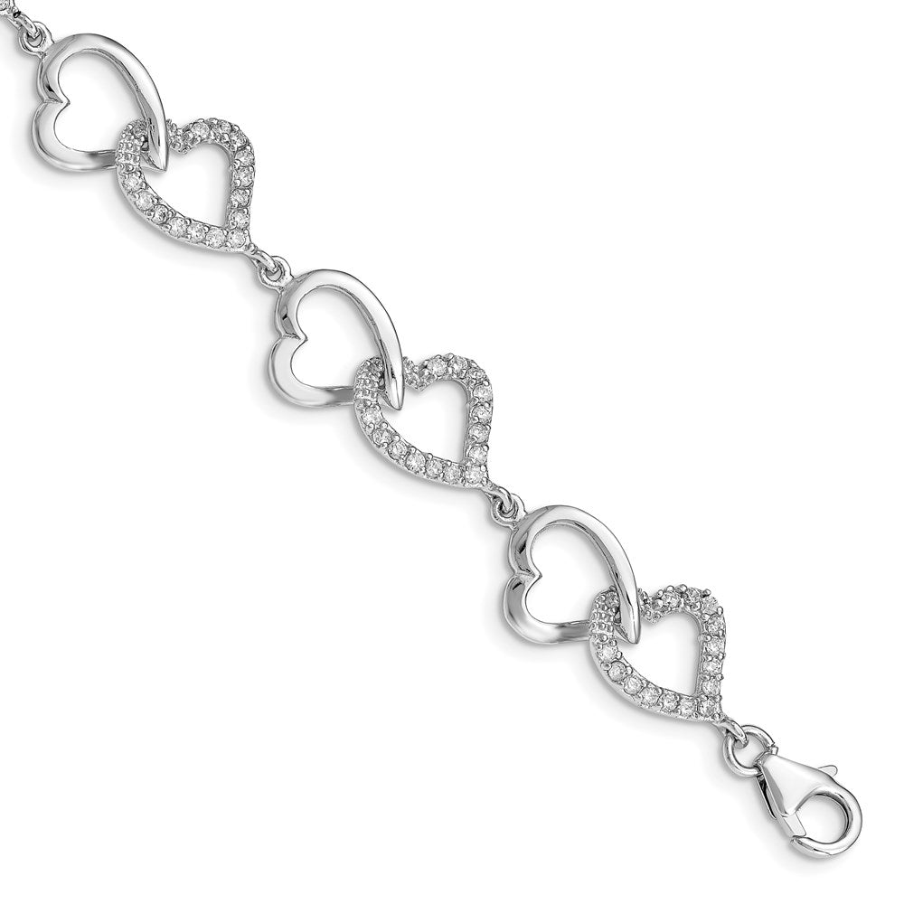 Solid;Polished;Flat back;Sterling silver;CZ;Fancy lobster;Rhodium-plated;Heart