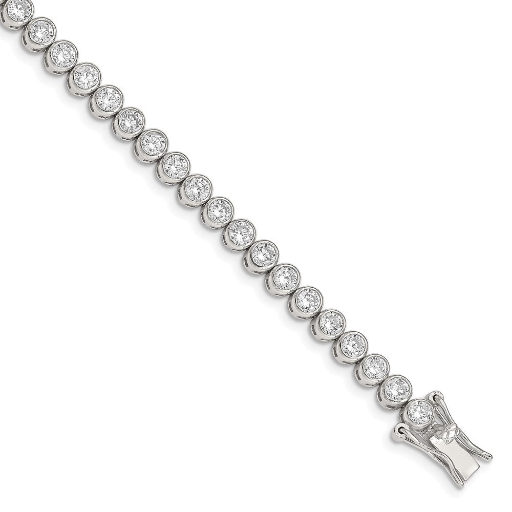 Polished;Open back;Sterling silver;CZ;Box catch