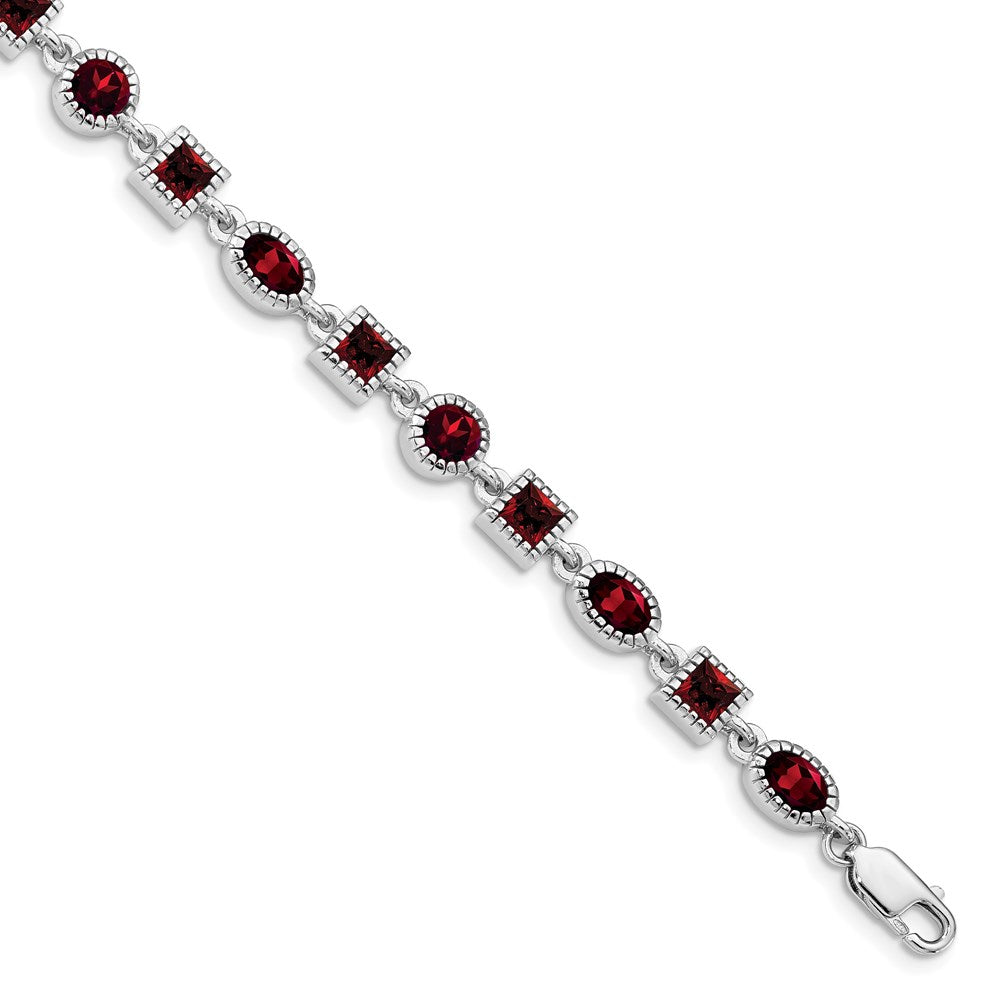 Polished;Lobster;Sterling silver;Garnet;Textured;Rhodium-plated