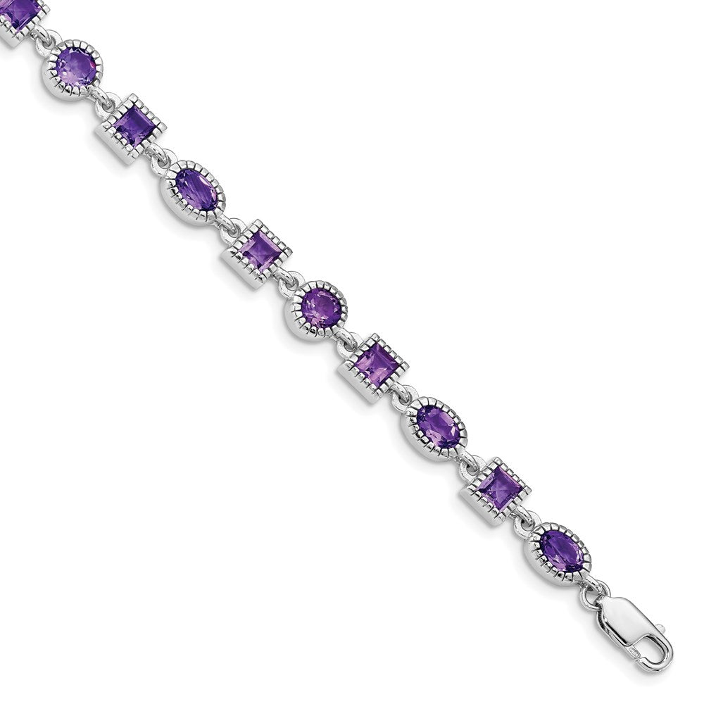 Polished;Lobster;Sterling silver;Amethyst;Rhodium-plated
