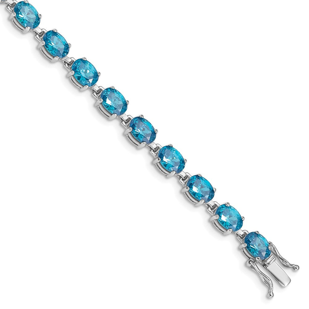 Polished;Sterling silver;Blue topaz;Box catch;Rhodium-plated