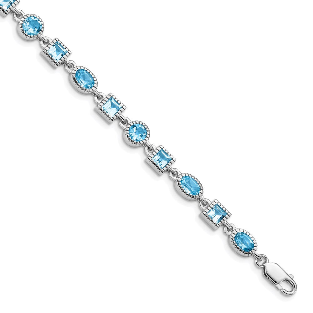 Polished;Open back;Lobster;Sterling silver;Blue topaz;Textured;Rhodium-plated