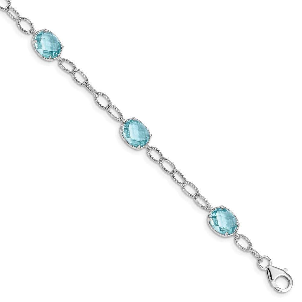 Polished;Sterling silver;Fancy lobster;Rhodium-plated;5 stones;Blue CZ