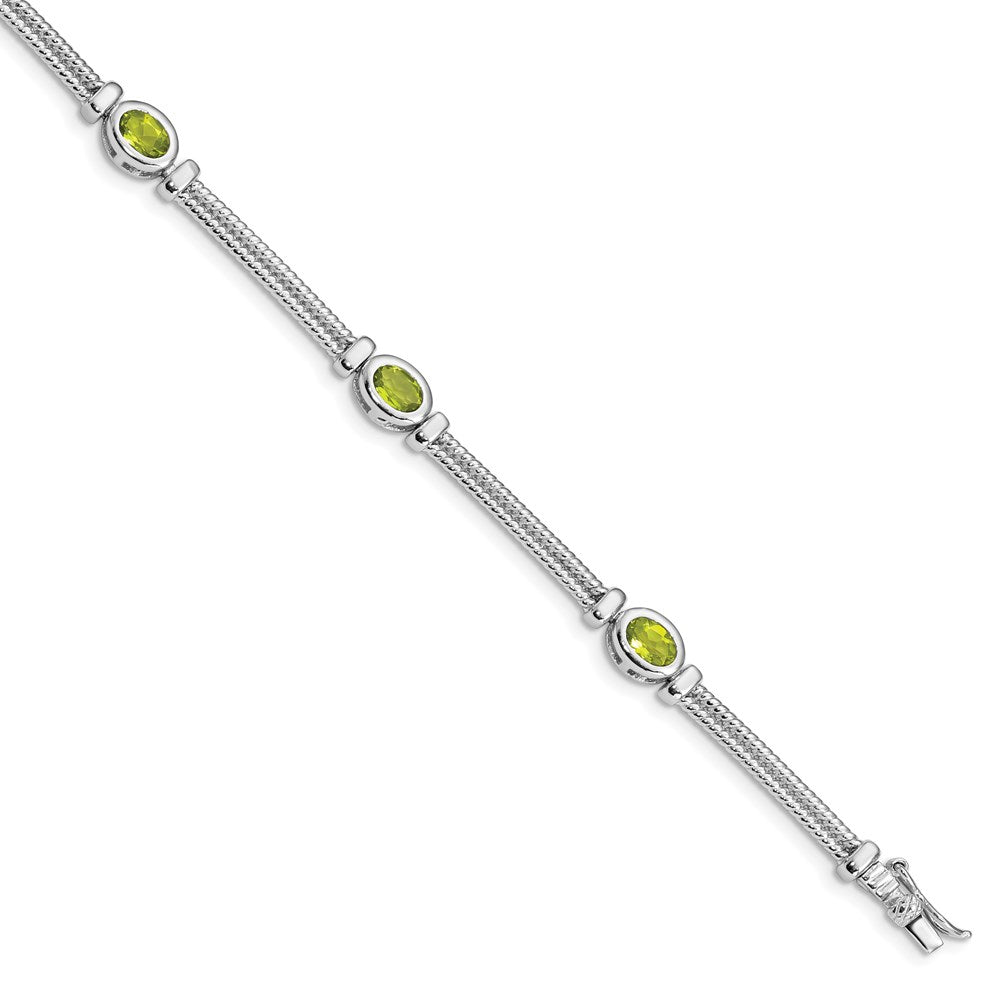 Polished;Sterling silver;Peridot;Box catch;Textured;Rhodium-plated