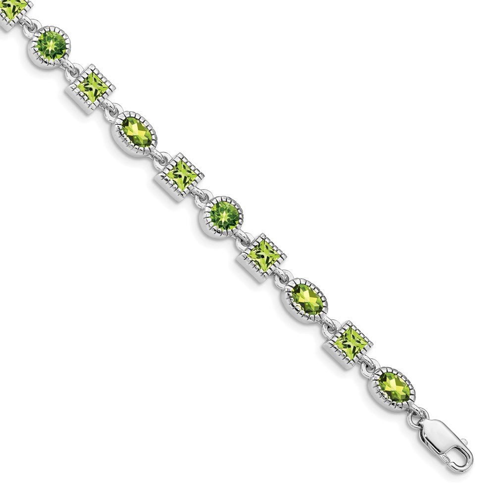 Polished;Lobster;Sterling silver;Peridot;Textured;Rhodium-plated