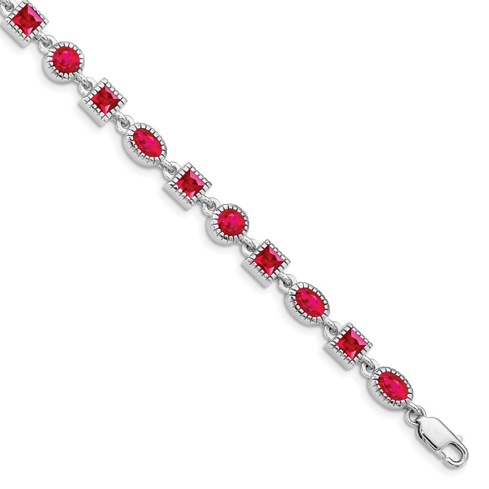 Polished;Lobster;Sterling silver;Ruby;Textured;Rhodium-plated