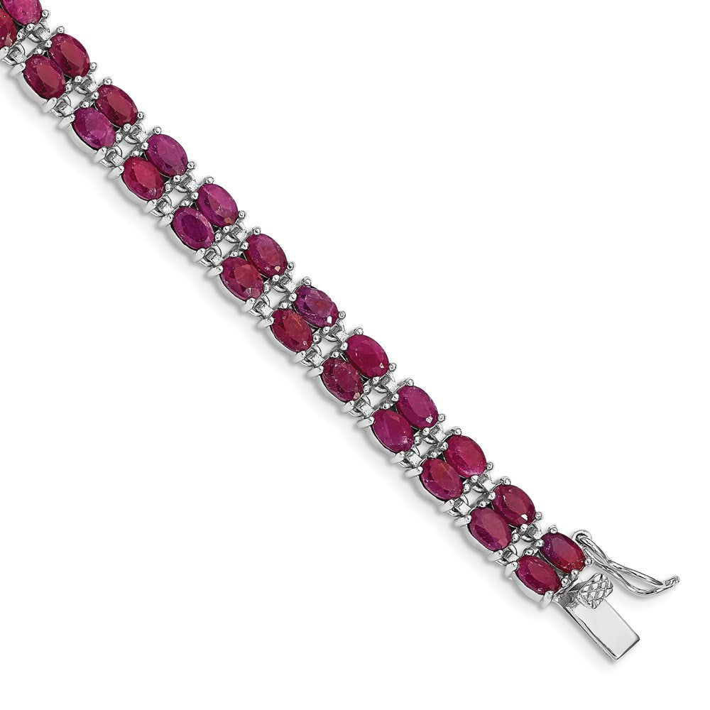 Polished;Sterling silver;Ruby;Box catch;Rhodium-plated