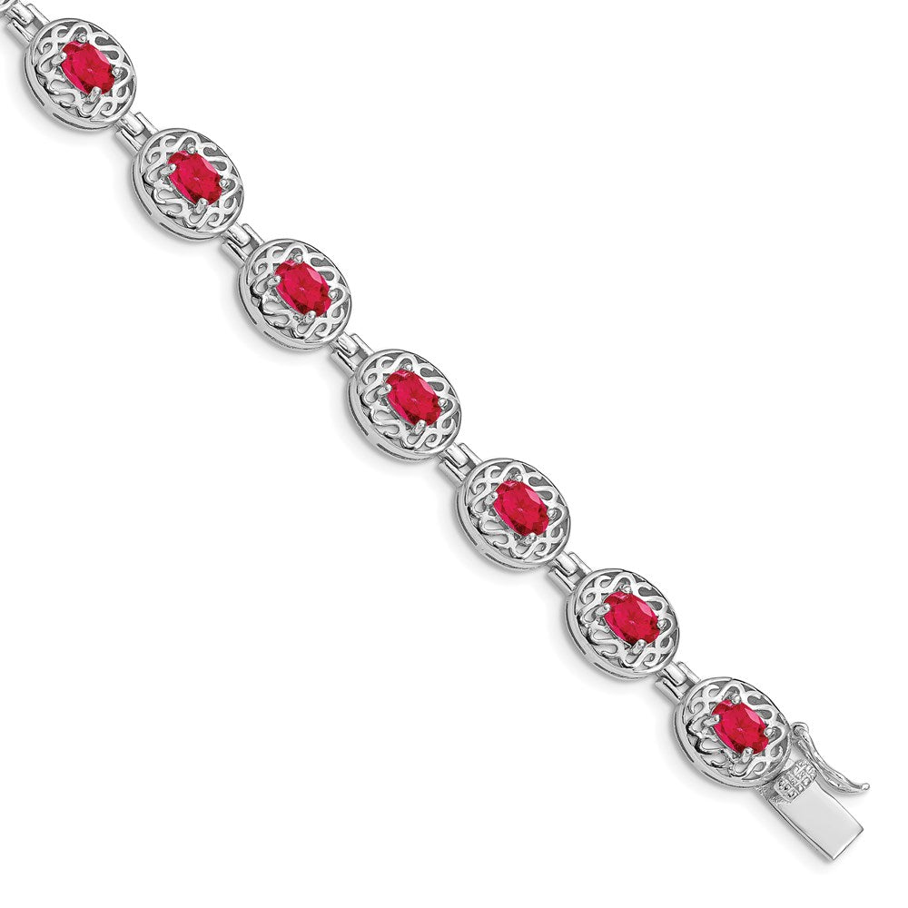 Polished;Sterling silver;Ruby;Box catch;Rhodium-plated