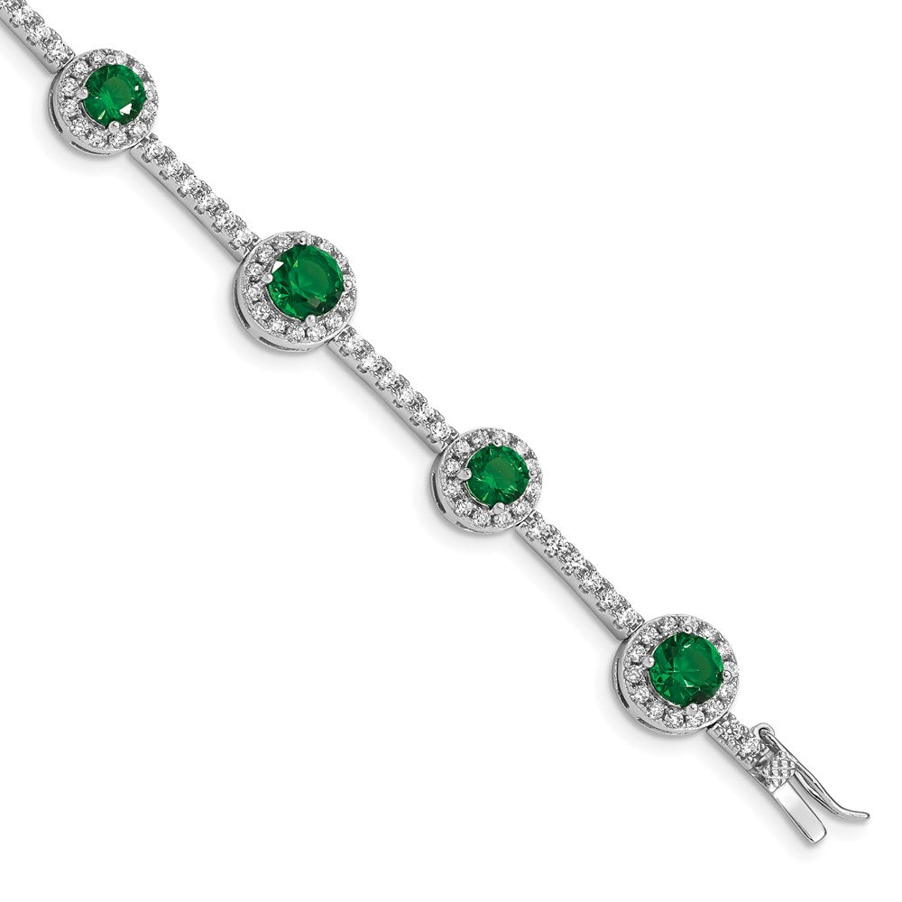 Polished;Sterling silver;CZ;Box catch;Rhodium-plated;Green CZ