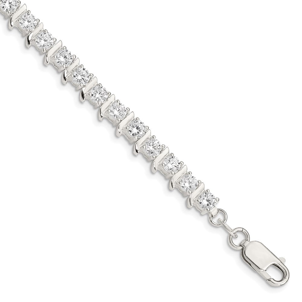 Polished;Open back;Lobster;Sterling silver;CZ