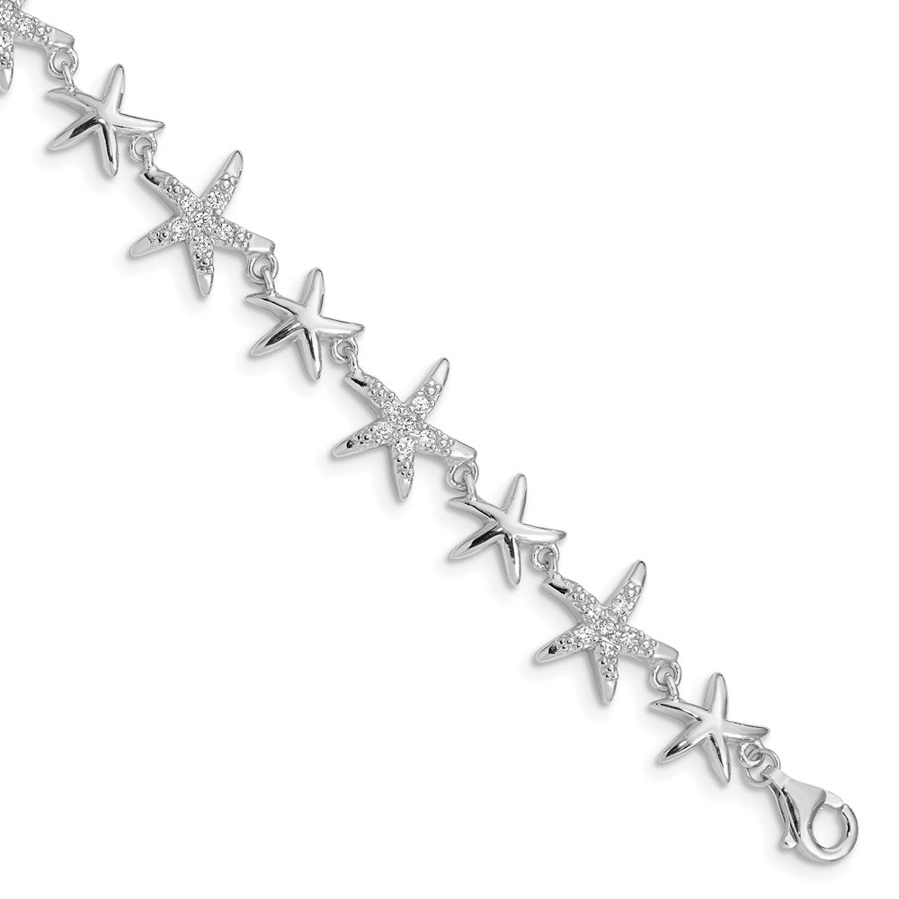 Polished;Open back;Sterling silver;CZ;Fancy lobster;Rhodium-plated