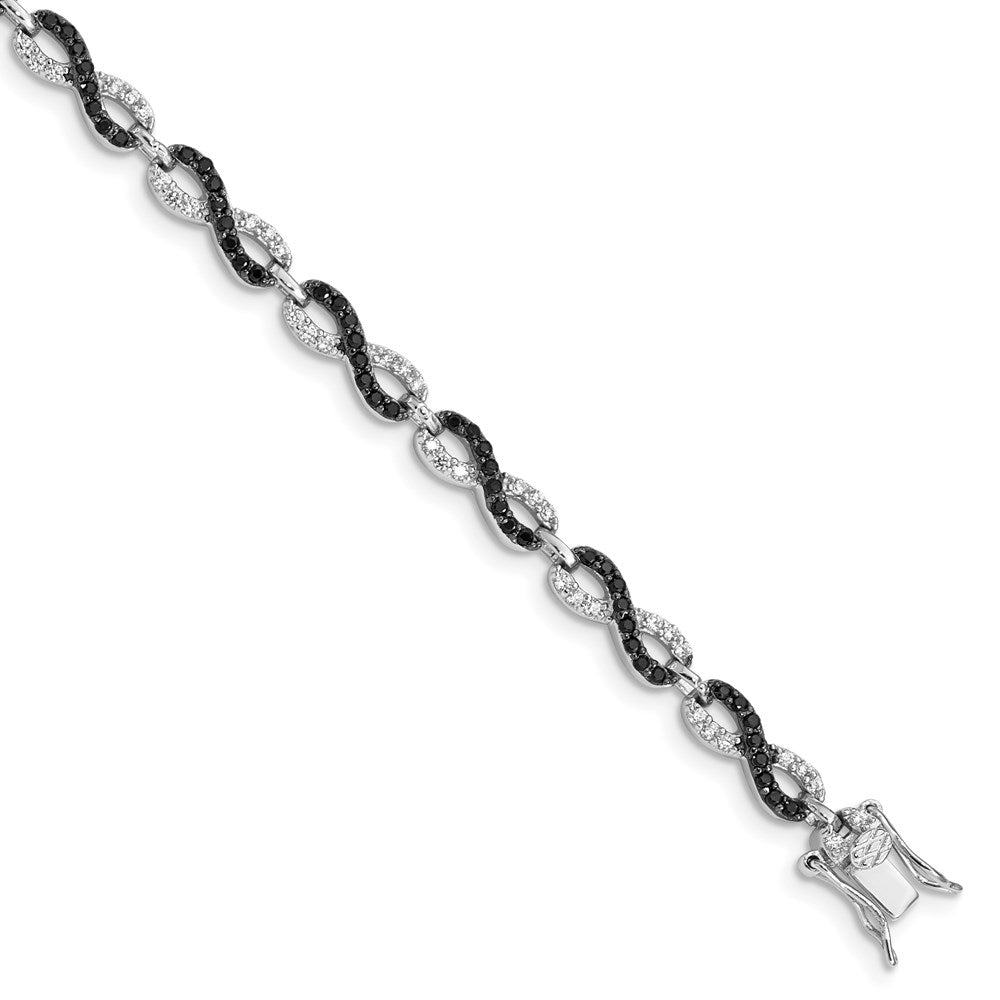 Polished;Open back;Sterling silver;CZ;Box catch;Rhodium-plated;Black