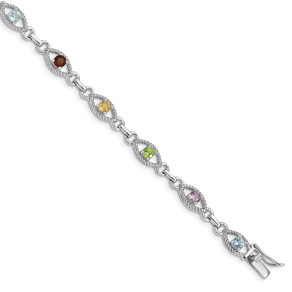 Polished;Open back;Genuine;Sterling silver;Box catch;Textured;Rhodium-plated;Multi-colored