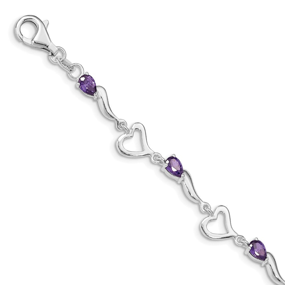 Polished;Genuine;Sterling silver;Amethyst;Fancy lobster;Rhodium-plated