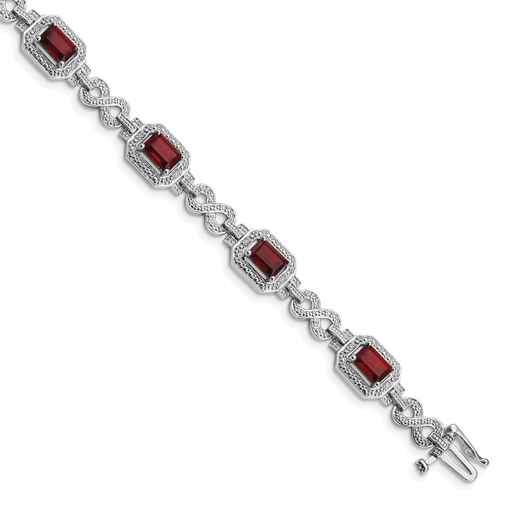 Polished;Open back;Sterling silver;Diamond;Garnet;Box catch;Rhodium-plated