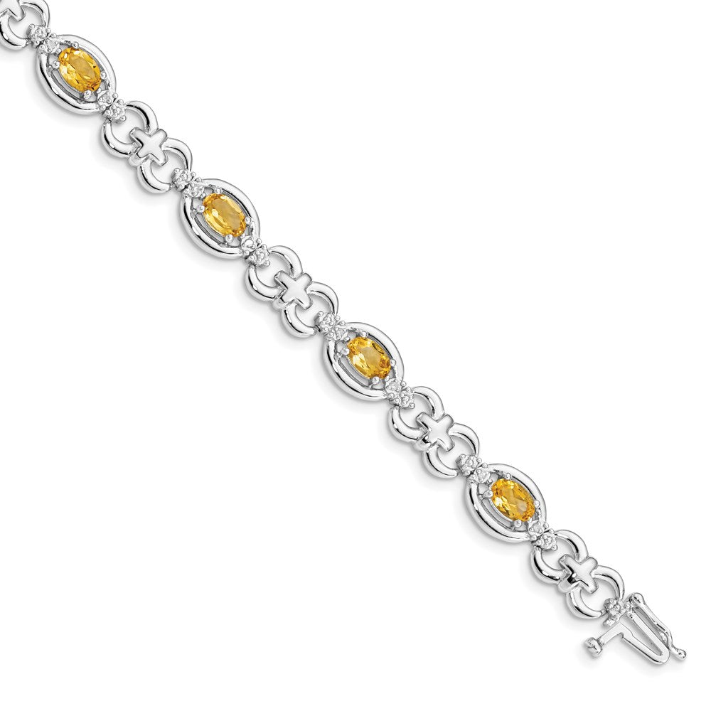 Polished;Sterling silver;Citrine;Diamond;Box catch;Rhodium-plated