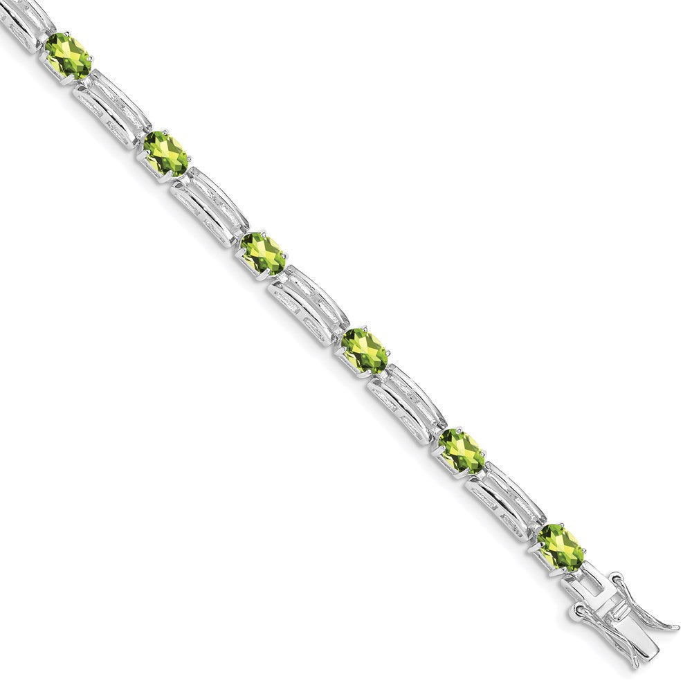 Polished;Sterling silver;Diamond;Peridot;Box catch;Rhodium-plated